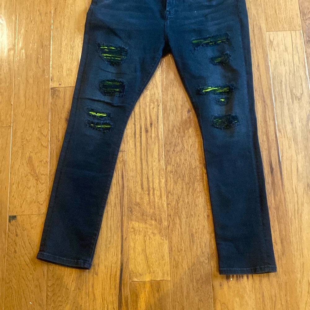 Cult of Individuality Distressed Black Jeans with White Stitching 40x32